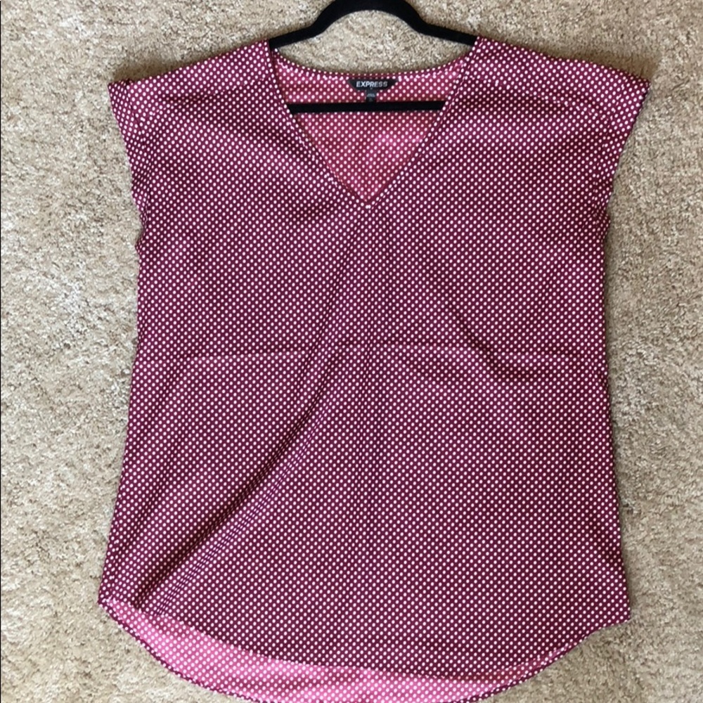 Express Silky V-Neck Rolled Sleeve Blouse
